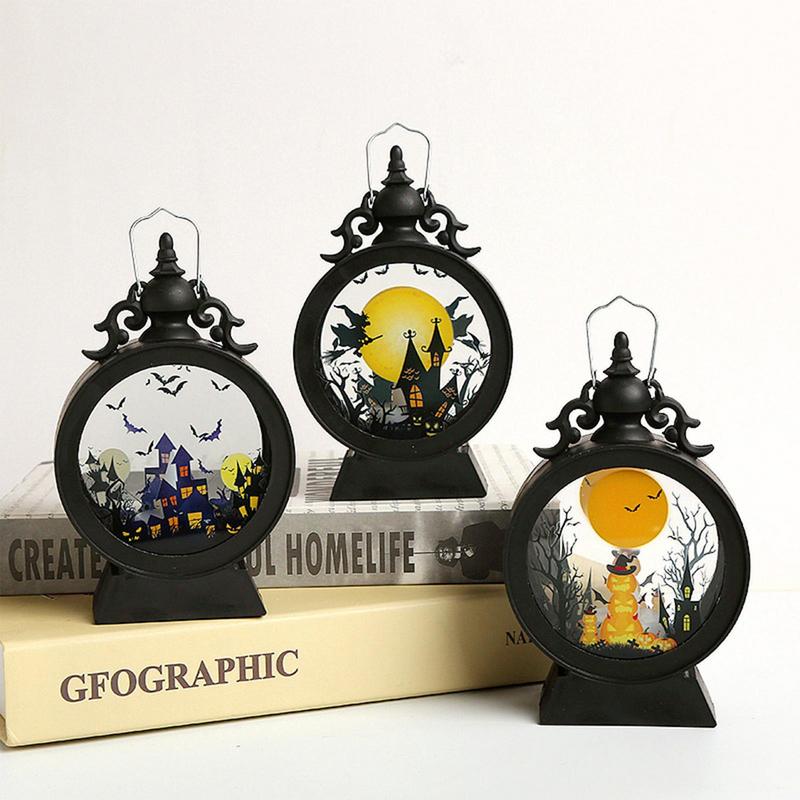 Halloween Lantern Witch Pumpkin LED Light Gothic Vintage Castle Lantern Table Centerpieces Windows Walls Home Party Decorations