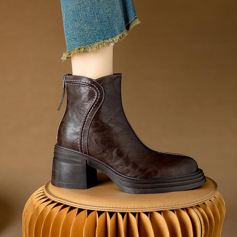 Fashion 2024 New Winter Women Boots Round Toe Chunky Heel Split Leather Shoes for Women Zip Ankle Boots Warm Snow Boots Platform Shoes