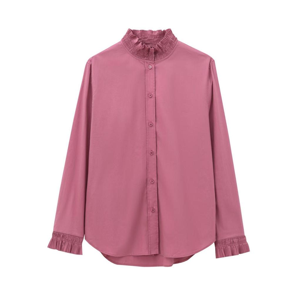 2024 Autumn Women's European & American Style Pleated Layered Fashion Shirt