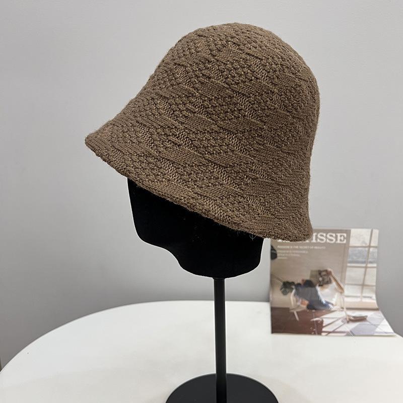 

Простая жаккардовая вязаная панама из имитации кашемира женская осенне-зимняя универсальная модная теплая прямая панама M（56-58cm） темно-коричневого