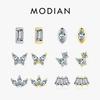Modian 1 Piece Gold Geometric Shape Stud Earring 925 Silver Sparkling Clear CZ Earrings For Women Collocation Jewelry