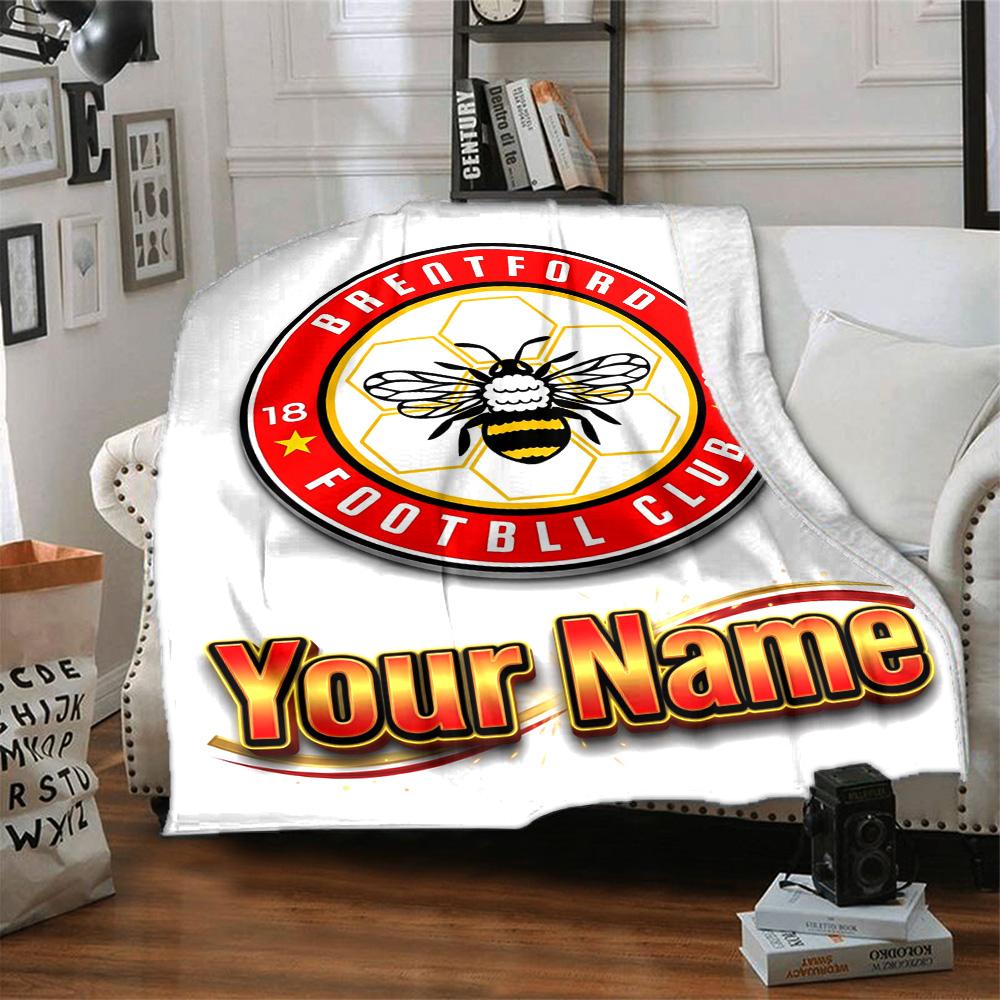 1pc Brentford F.C Blanket with Custom Name, Gift, for Men and Women, Soft Blanket, Good for Sofa Bed Couch Travel, Lightweight Flannel Blanket