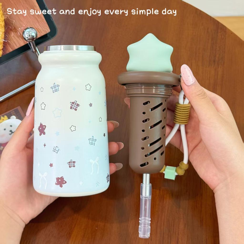 Student Cute Ins Style High Value Thermos Cup Portable Portable Portable Cup Simple Girls Tea Warehouse Niche Straw Cup