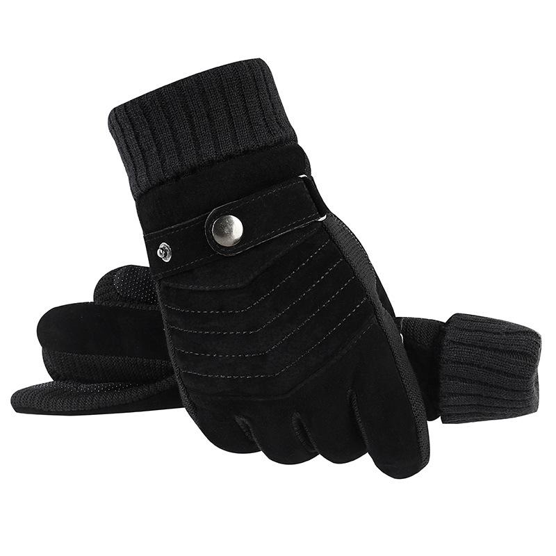 Gloves Men's Winter Cycling Motorcycle Windproof Cold Insulation Durable Warm Leather Touch Screen Anti-Slip Thick Pile