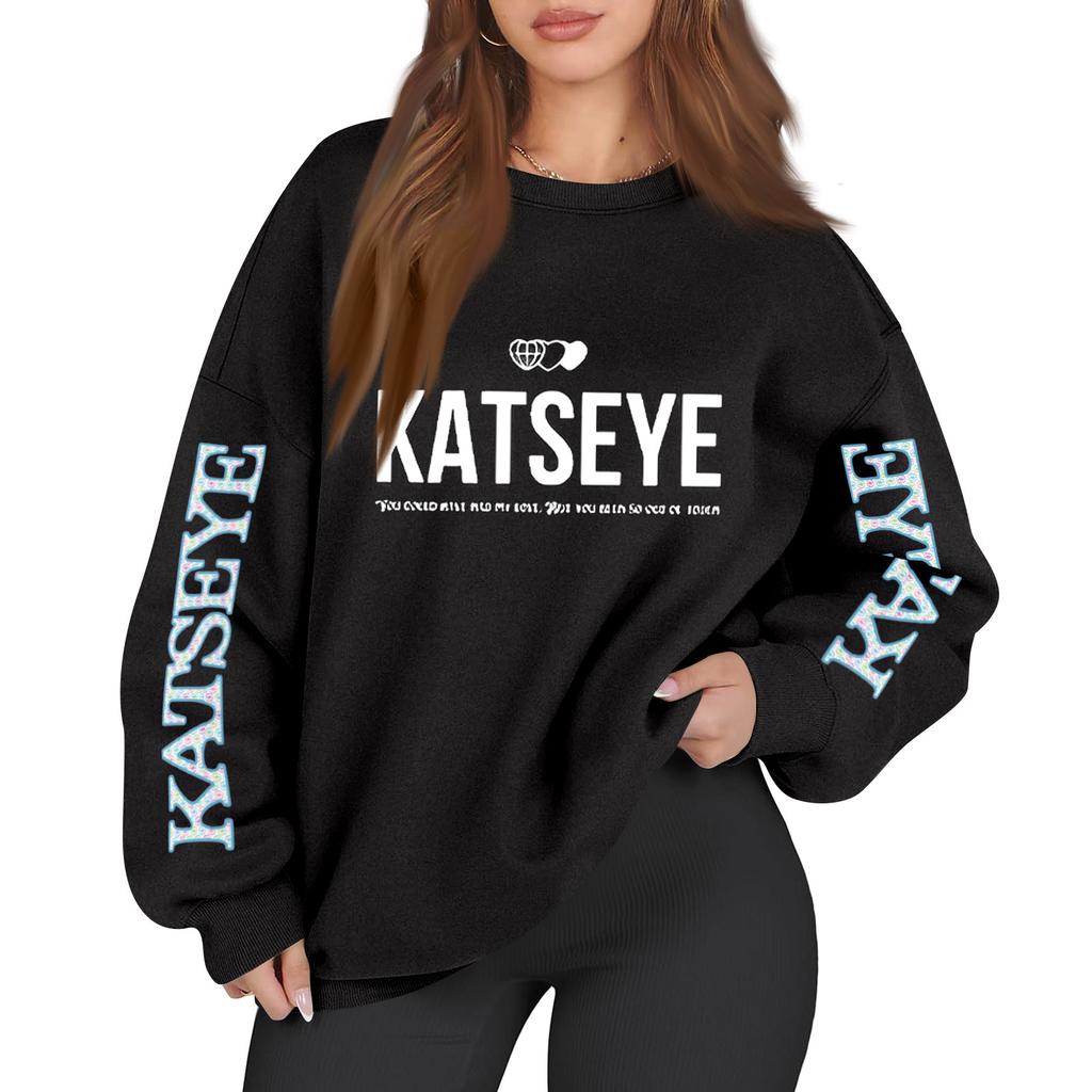 Women's Fashion Long Sleeve Print Round Neck Loose Pullover Sweater Top