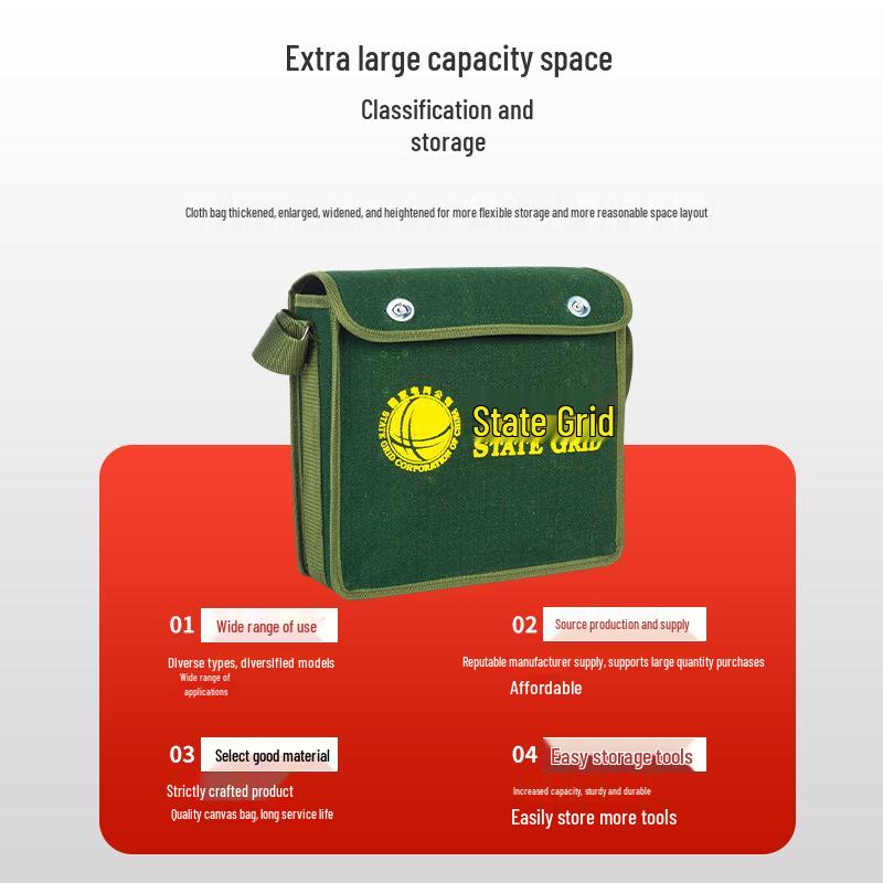 Heavy-Duty Canvas Electrician Tool Bag with Wear-Resistant Base for Multifunctional Storage