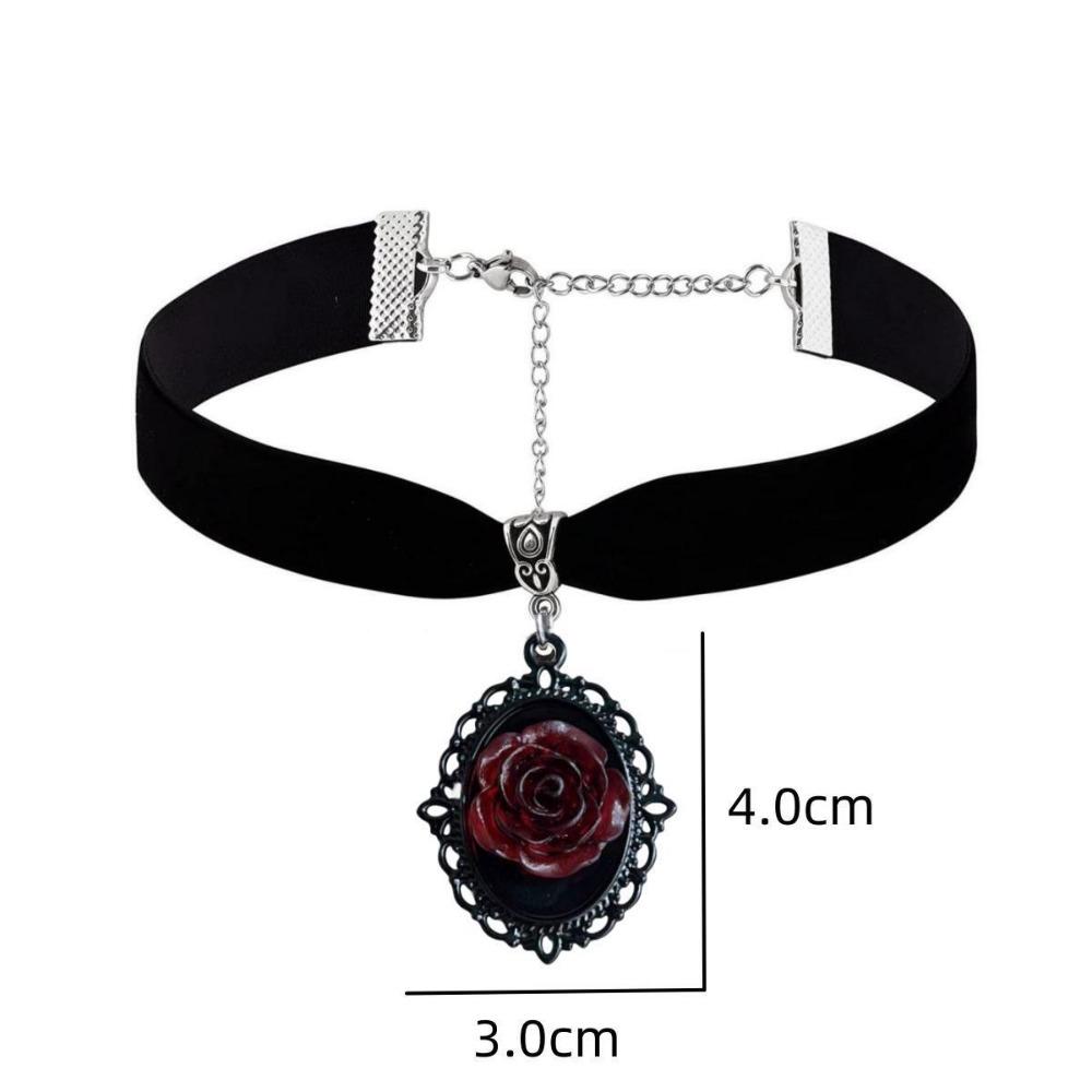 Gothic Temperament Oval Lacework Purple Rose Flower Resin Pendant Velvet Collar Necklace for Women Men Hallowmas Jewelry Gifts