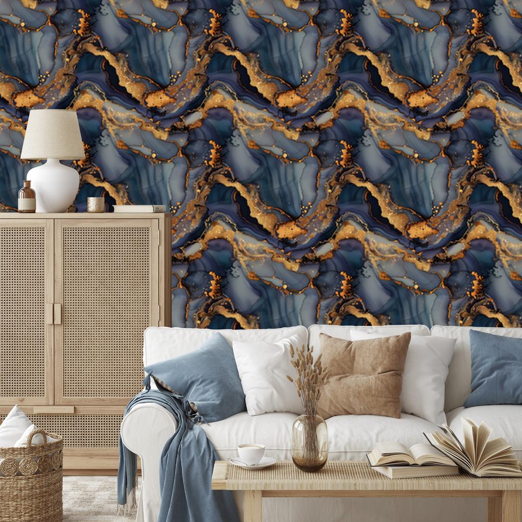 Navy Blue and Rust Ink Wallpaper for Living Room and Bedroom 50x1000