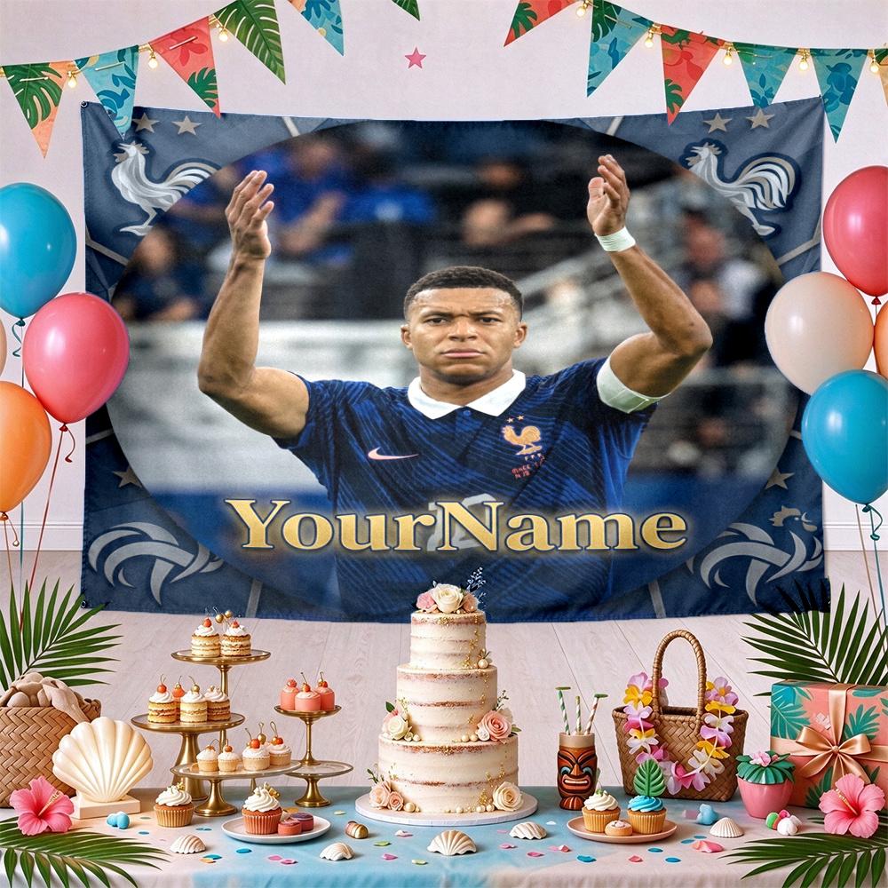 Mbappe Custom Your Name Wall Decor Tapestry Art For Pet Memorial Birthday Wedding Party Backdrop Family Gift