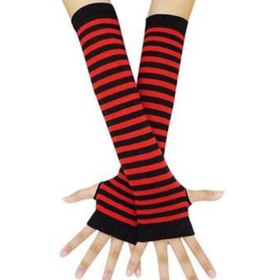 Long Striped Arm Warmers for Women Winter Long Fingerless Gloves Casual Knit Elbow Gloves with Thumb Hole