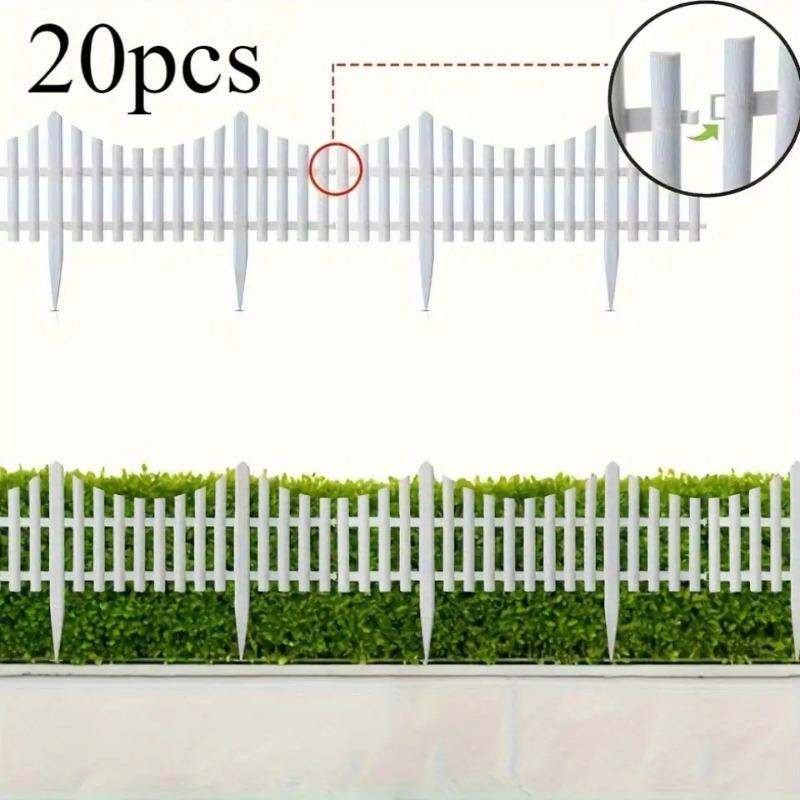 20 White Plastic Garden Fence Durable Weather-Resistant Lawn Flower Bed Border Easy Assembly Outdoor Landscape Stakes Yard Decor