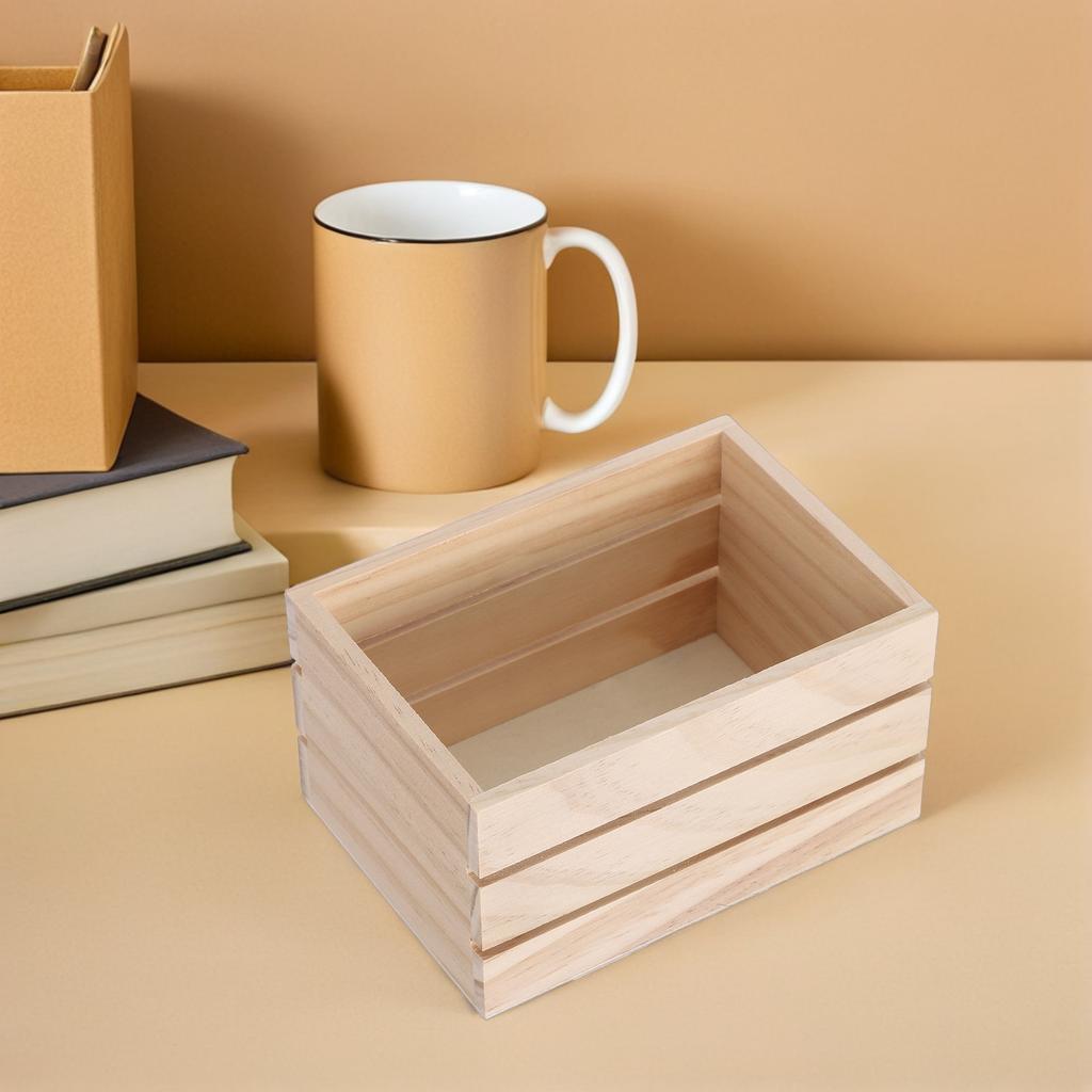 2Pcs Wooden Storage Crate Natural Pine Rustic Unfinished Unpainted Box for DIY Crafts Bedroom Kitchen Office Organizer Box