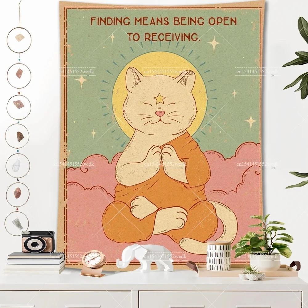 VIKAMA Bohemian Tarot CatThemed Room Decor Tapestry Sun and Moon Tarot Tapestry Home Room Wall Decor