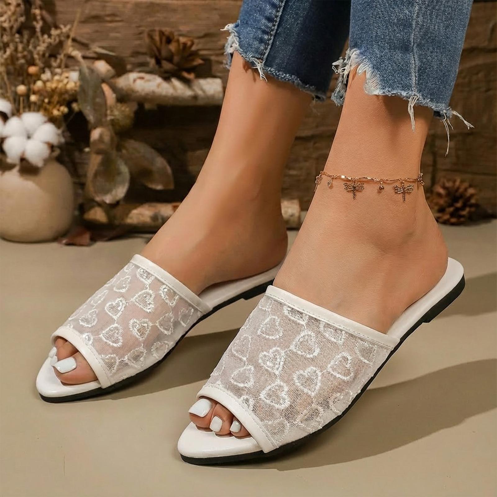 

Summer women s versatile pointed lace mesh sandals with exposed toes 36 бежевый