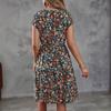 Women Summer Short Sleeve Round Collar Flower Printed One Piece Dress