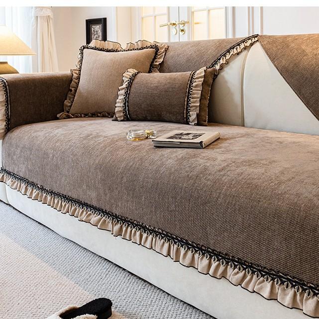 

French Sofa Cushion New Four-Season Universal Chenille Straight Row Seat Cushion Light Luxury High-End Cover Cloth 70*70cm