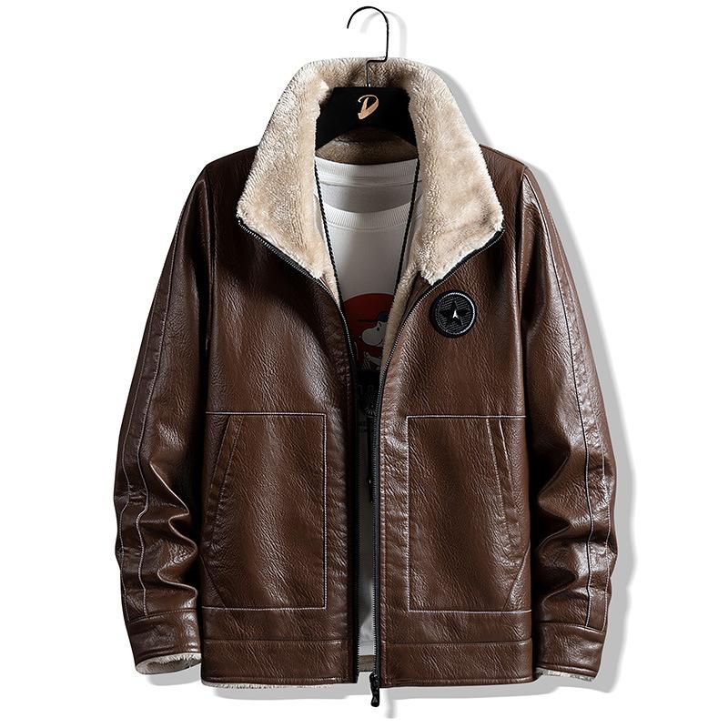 

Куртка из меховой кожи с добавлением флиса для мужчин, зимняя куртка из байкерской кожи с лацканами, мужская толстая куртка из флиса 6XL