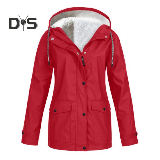 

Жіноче зимове пальто Верхній одяг із флісовою підкладкою, капюшоном і застібкою-блискавкою на кнопки, однотонна парка з кишенями середньої довжини, теплий пуховик XL червоний