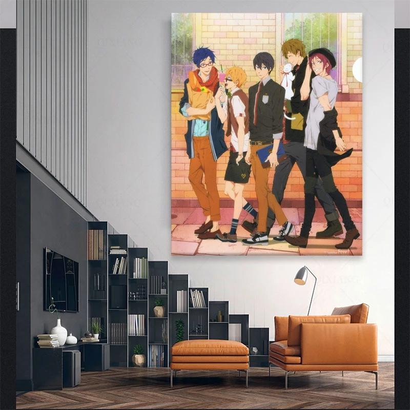 Solid Wood Frame Japan Anime Iwatobi Swim Club Wall Art Home Decor Wallpaper Decorative Wall Picture for Living Room Children's Wall Art Prints