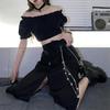 Spring Autumn Women Skirt Fashion Korean Style Black Long Skirts with Chain Side Slit Hip Hop Streetwear Plus Size