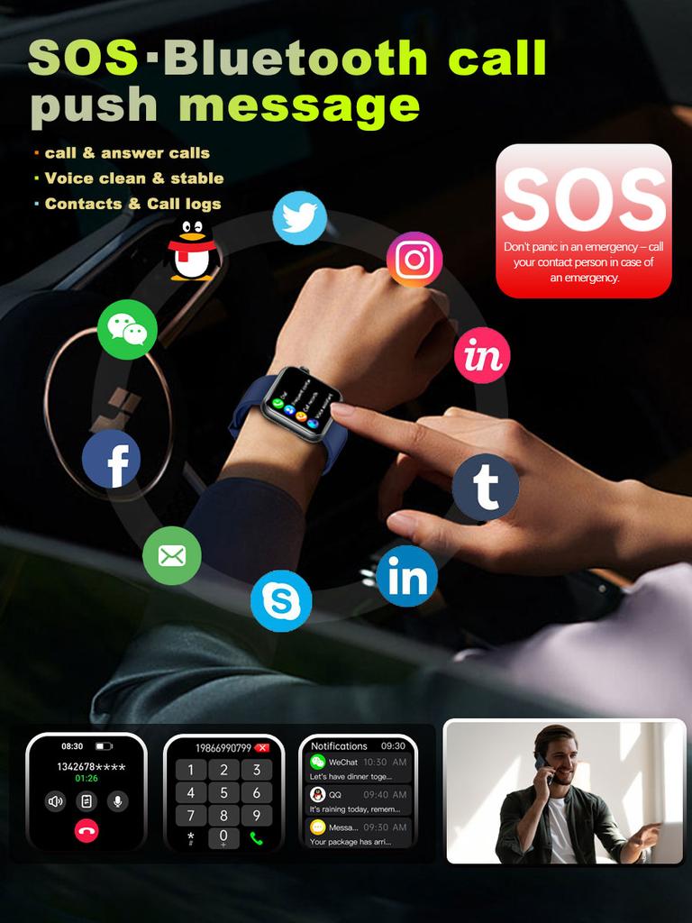 SACOSDING Bluetooth Call Smart Watch 1.72" HD Screen AI Voice Micro Gheck IP68 Waterproof BP Oxygen Heart Rate Smartwatch