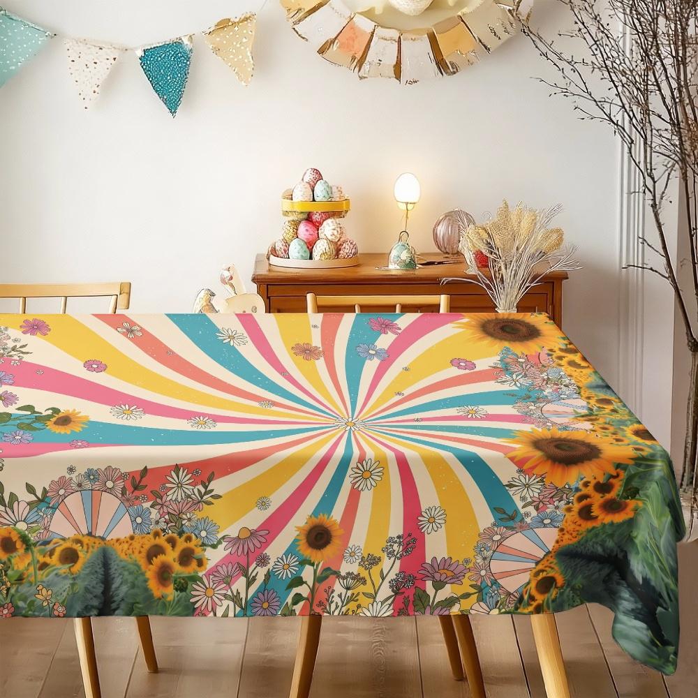 Colorful Sunflower Floral Rectangle Table Cloth for Table Decor Kitchen Dining Waterproof Reusable Tablecloth for Tables Holiday