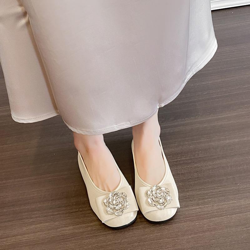 Fashion French Round Toe Rhinestone Single Shoes 2025 Spring and Autumn New Women's Shoes Flat Pump Shoes Soft Slip