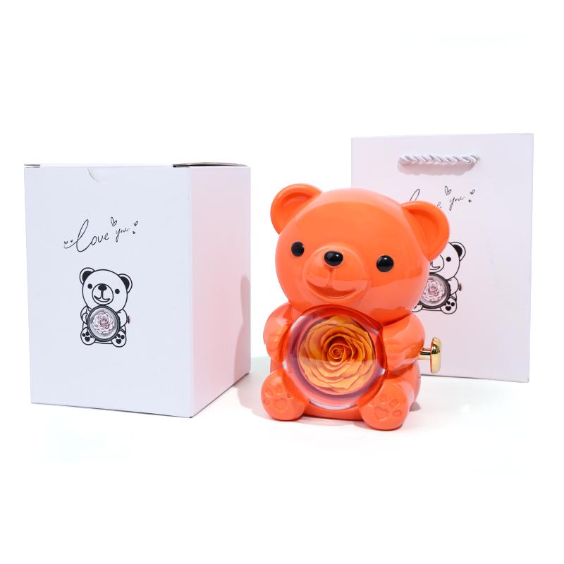 Patented Vibrant Orange Rotating Rose Bear Jewelry Box Flip for Surprise Mini ABS Jewelry Storage Box for Gift Retailers