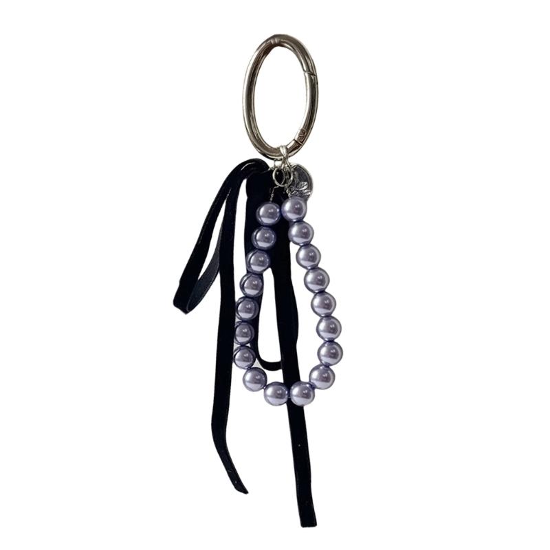 

Sweet Ribbon Bowknot Pearls Keychain Pendant Fashion Keyring Backpack Decoration Lovely Hangings Ornament Jewelry фиолетовый