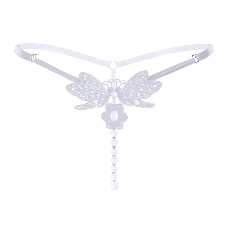 Luksusowe damskie stringi z haftem perełkowym, z niskim stanem - Regulowane, Przezroczyste, Seksowne T-Pants