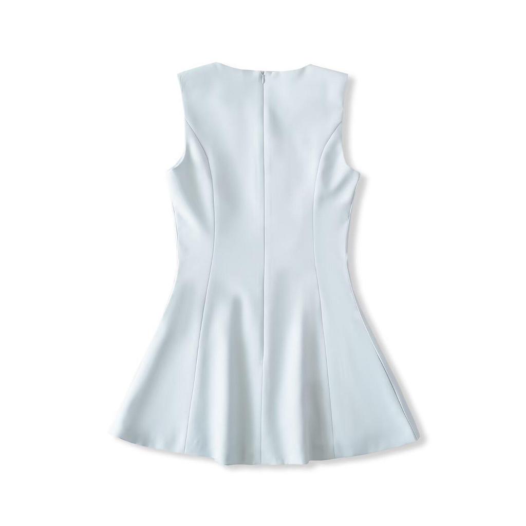 YPFF Trendy Women's Sleeveless Waist-Cinched Solid A-line Dress