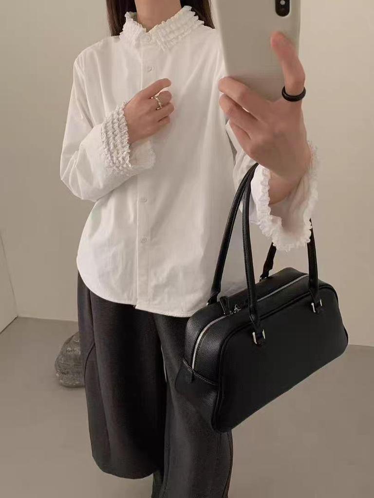 Korean Sweet Lace Lapel Patchwork Long Sleeve Casual Shirt