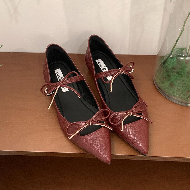 Fashion Fashion Butterfly-Knot Women Mary Janes Shoes With Height Increasing Footwear Pointed Toe Female Shallow Ladies Flats With Shoes