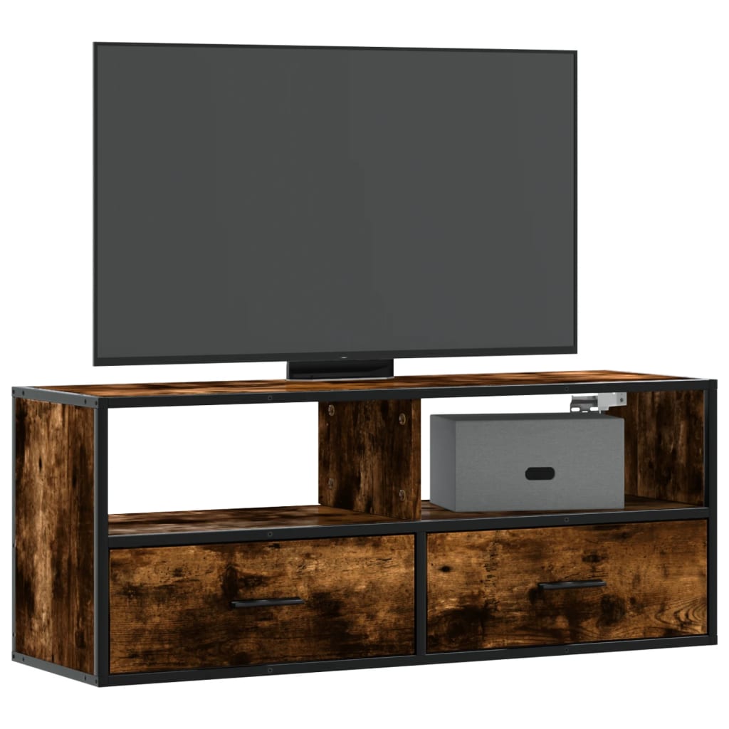 TV Stand Smoked Oak Finish 100 x 31 x 39.5 cm Engineered Wood and Metal