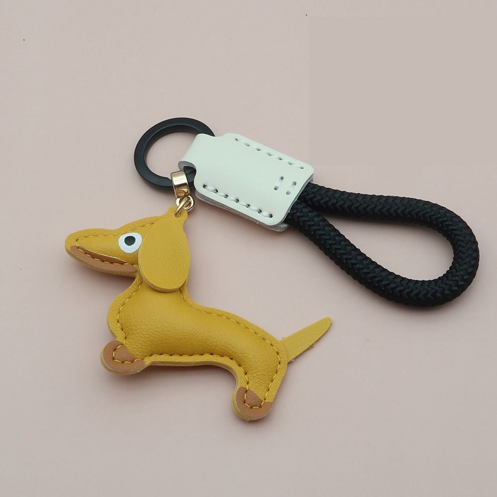 Fashion Dachshund Keychain Animal Puppy Dog Bag Pendant Trendy PU Leather Hanger Men