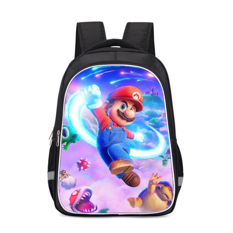 Mario Cartoon Kids School Backpack Boys Girls Lightweight Large Capacity Oxford Fabric Bag With Ergonomic Back Support