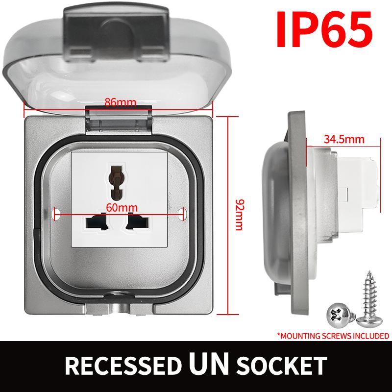 IP65 Waterproof Outdoor Socket, 16A High Power Wall Plate, 250V US/Thai Style 10A Receptacle, Bathroom & Weatherproof Electrical