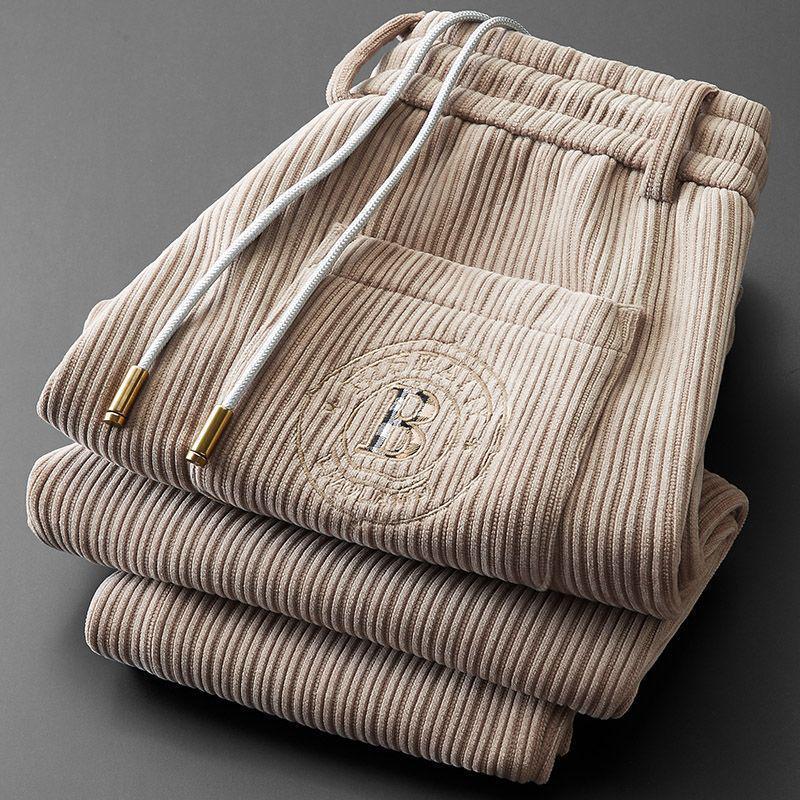 

Мужские спортивные штаны из вельвета класса люкс — мягкие, стильные, прямого кроя для повседневной носки весной и осенью 5XL (190-210 jin)