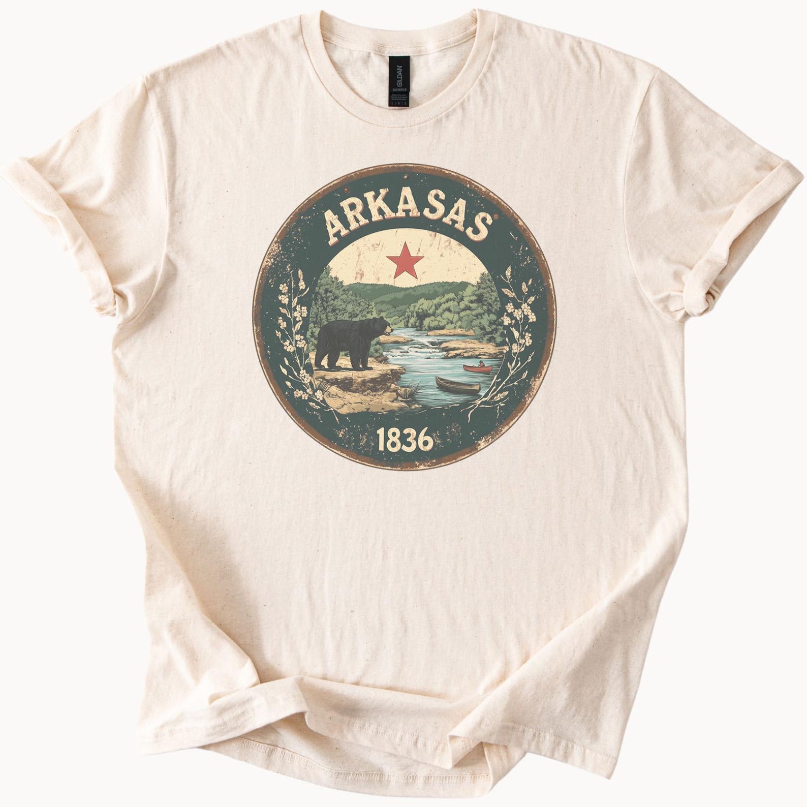 Arkansas Bear River Kayak Nature Scene Graphic T Shirt Arkansas Outdoor Adventure State Park 1836 Arkansas Souvenir Hiking Shirt 160
