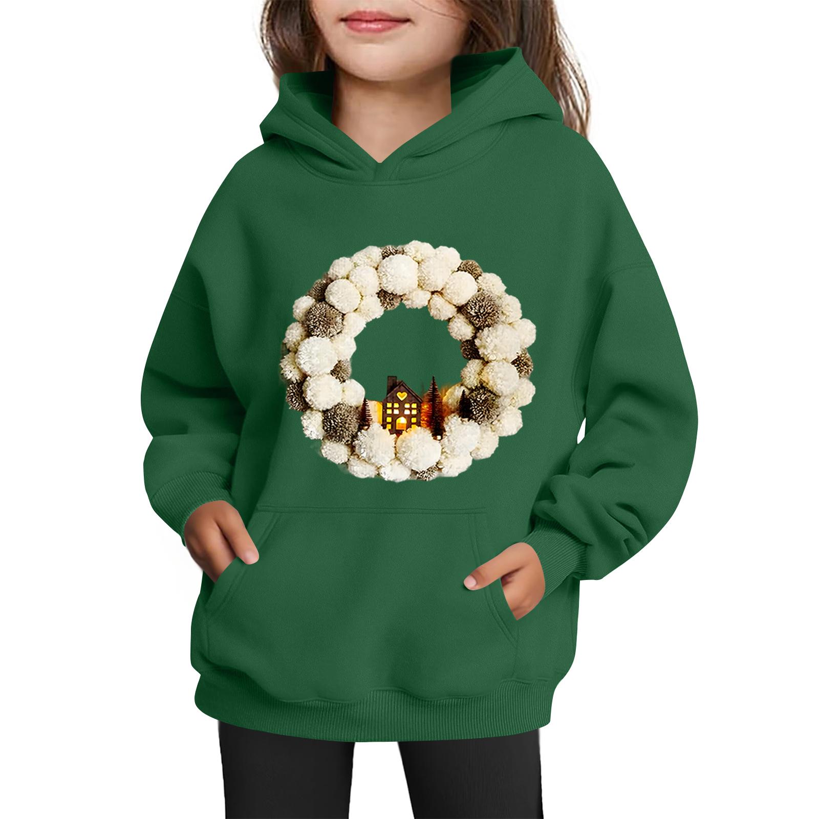 

Толстовки для девочек-подростков Худи с длинным рукавом на шнурке Пуловер Милое принтованное Худи оверсайз Рождество 130 зелёный