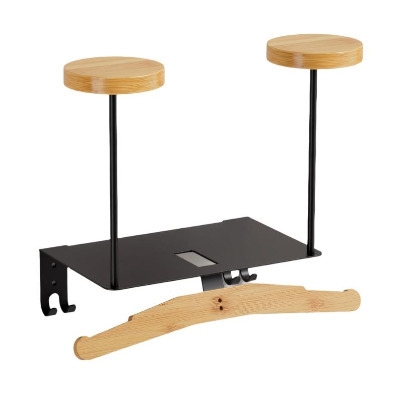 Sturdy Helmets Hanger Featuring Bamboo Wood And Premium Aluminum Design Great For Garage Or Sports Room