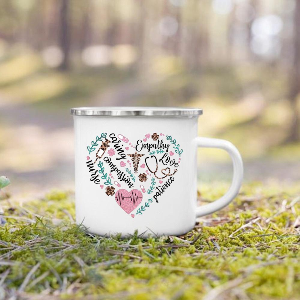 Nurse Life Print Mugs Enamel Mugs Creative Coffee Cups Drinks Dessert Breakfast Milk Cup Handle Drinkware Best Gifts for Nurse