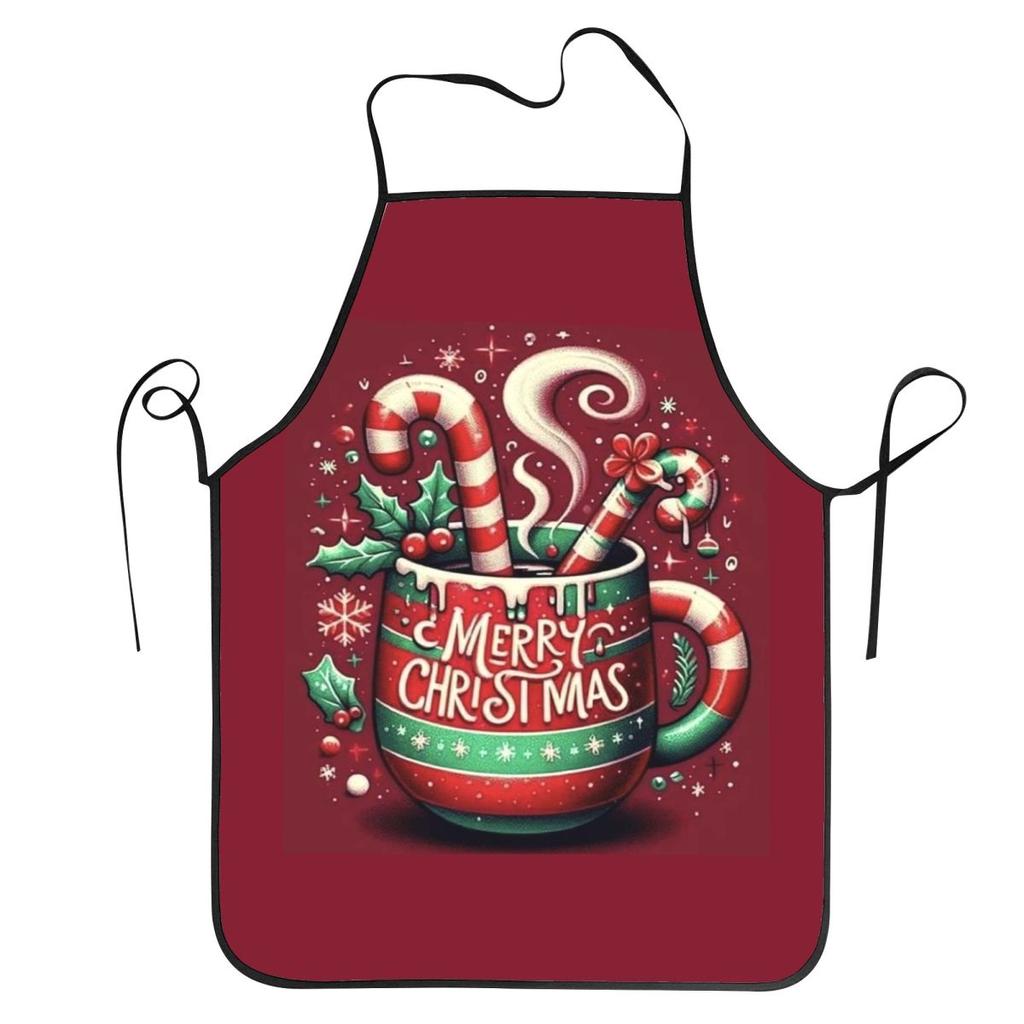 Christmas With Festive Coffee Mug Apron Chef Cuisine Tablier Waterproof Bib Kitchen Cleaning Pinafore for Women Men Painting