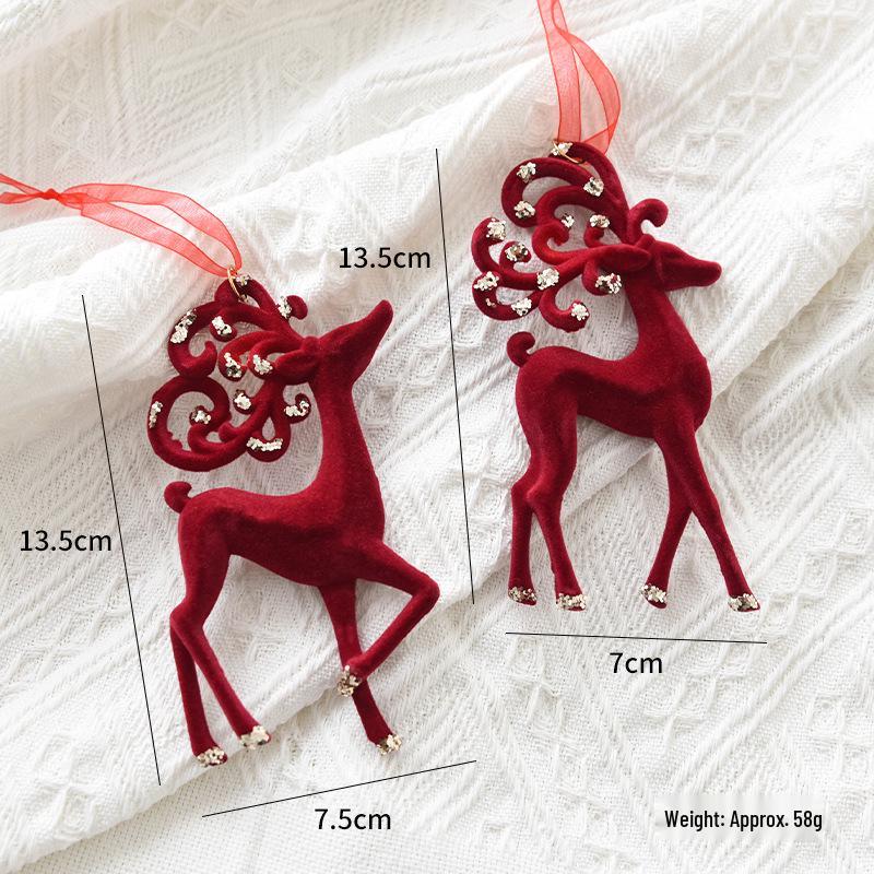 NUCHI Christmas Decoration: Red Flocked Reindeer Bell Ornament for Tree