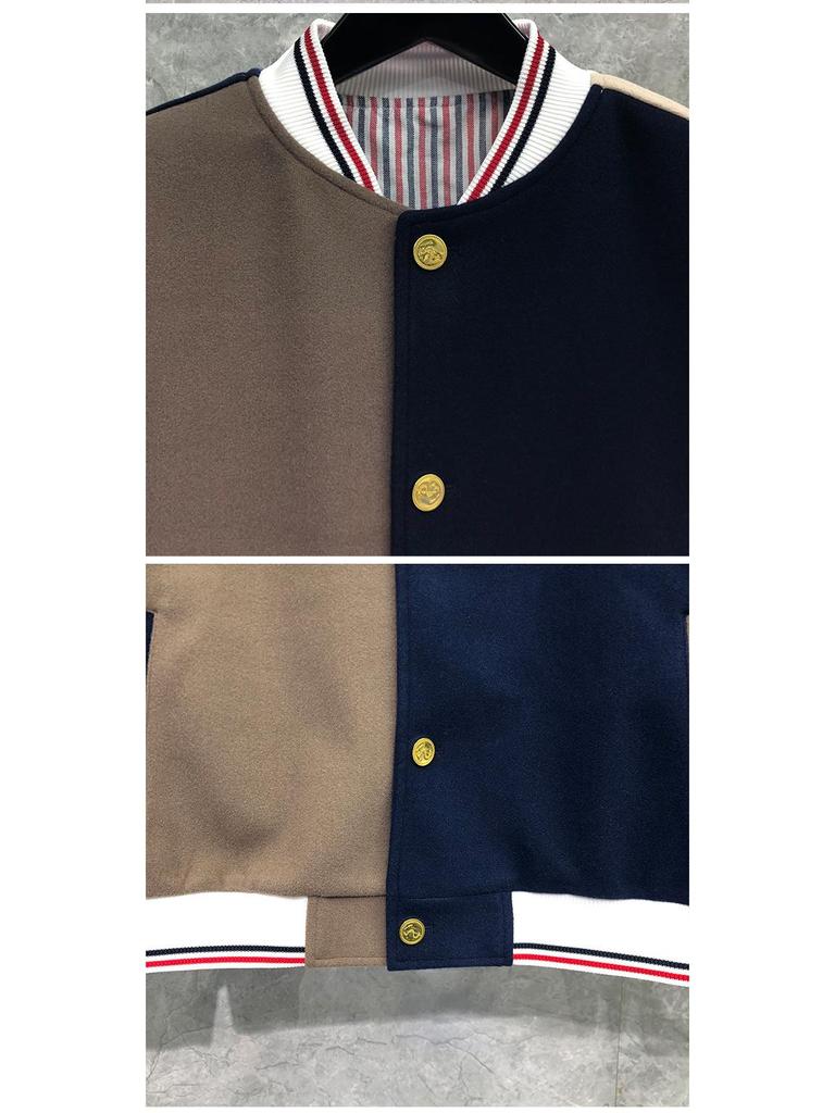 TIME BREATHE Men's Autumn/Winter Woolen Color Block Stand Collar Jacket