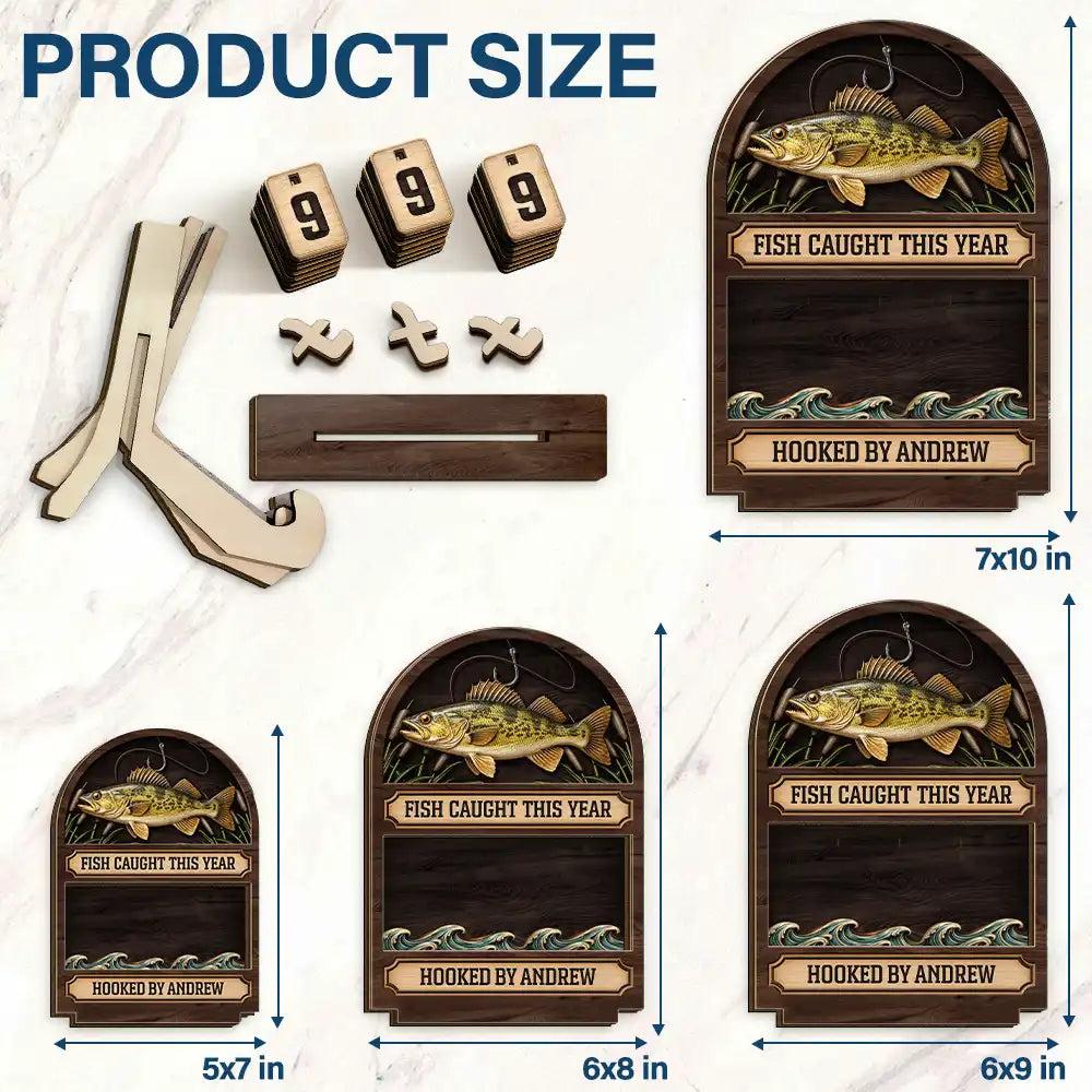 Personalized Fishing Wooden Sign 2-Layered Fish Caught Tracker Board with Number Tiles Custom Fisherman Gift for Husband Dad