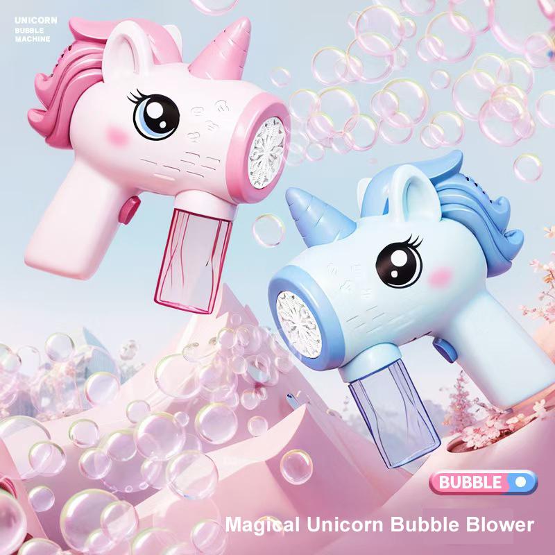 Unicorn Bubble Blower With Bubble Solution, Kids' Electric Automatic Bubble Gun Toy
