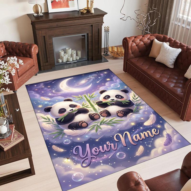 Panda Theme Crystal Velvet Rug Personalized Custom Name Text Soft Floor Mat Home Decor