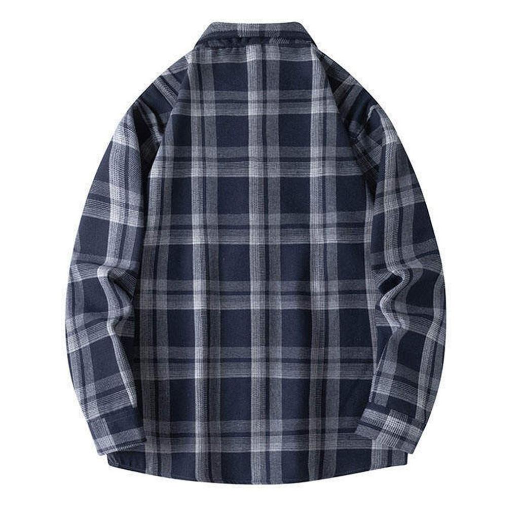 Pánská jarní kostkovaná módní volná košile s dlouhým rukávem, spuštěnými rameny, velká velikost, stojáček
