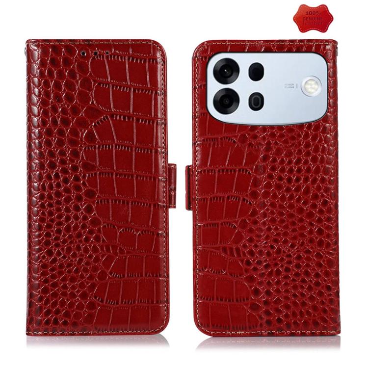 Crocodile Top Layer Cowhide Leather Phone Case For OPPO Find X9 Ultra 5G, RFID Wallet Kickstand Protective Cover